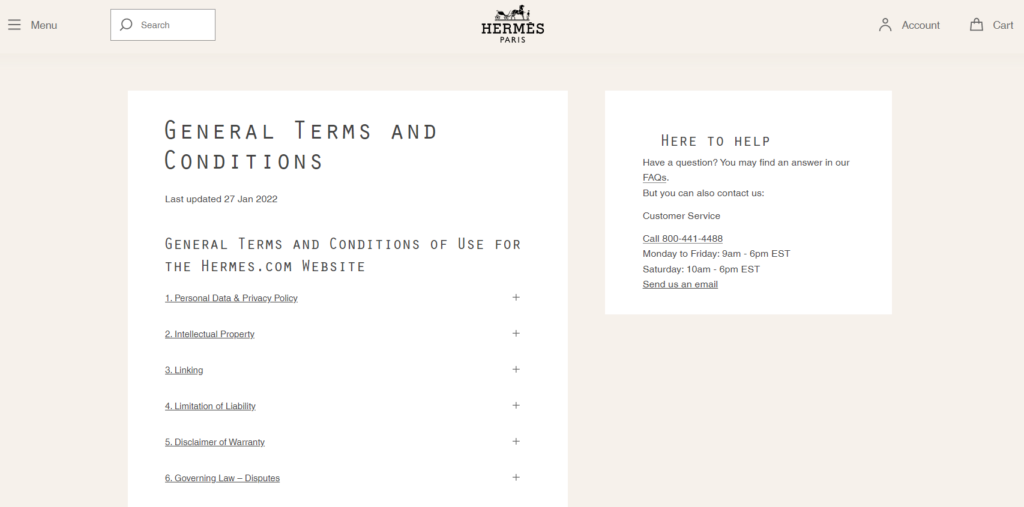 Terms & Policy eCommerce page