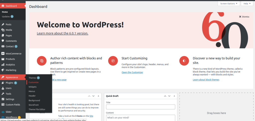 wordpress dashboard