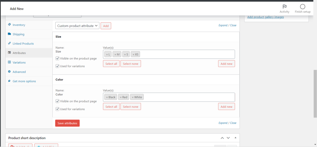 custom product attributes on wordpress