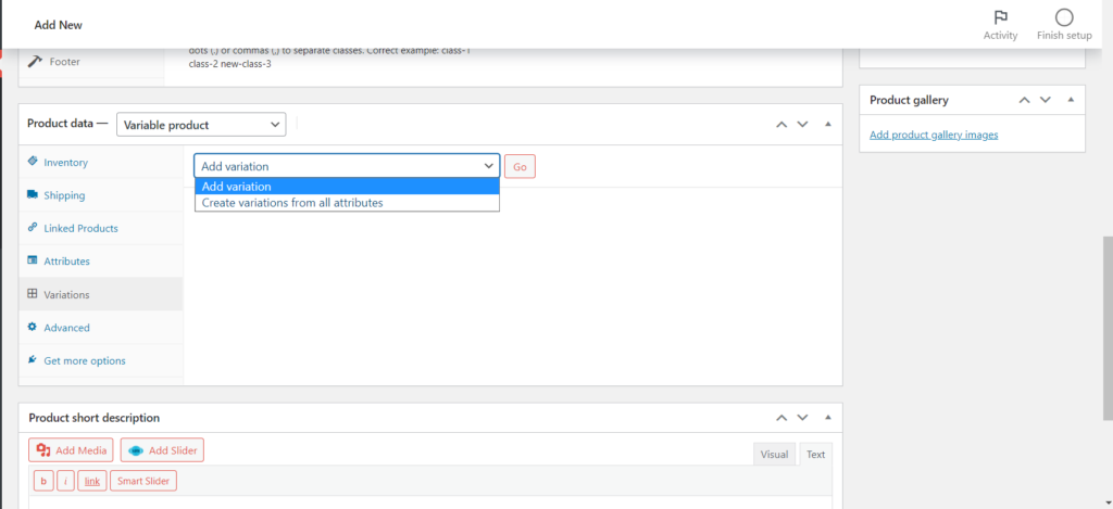 add variations for products
